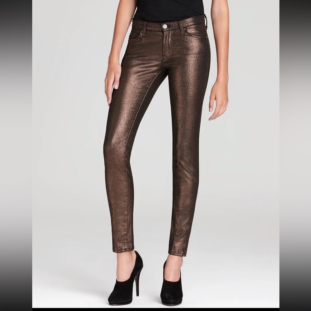 7 FOR ALL MANKIND SKINNY BROWN LIQUID METALLIC JEANS size 27